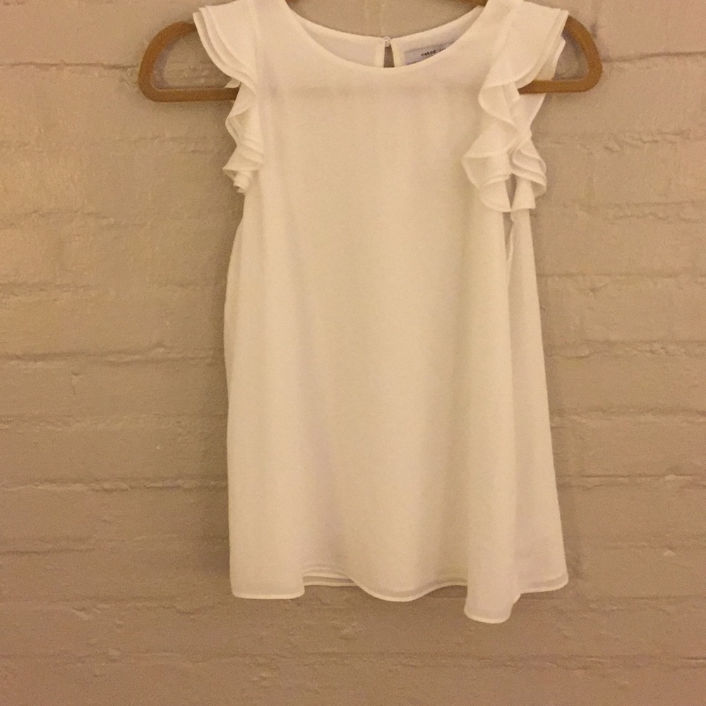 Naked Zebra Ruffle Sleeve White Tank SMALL